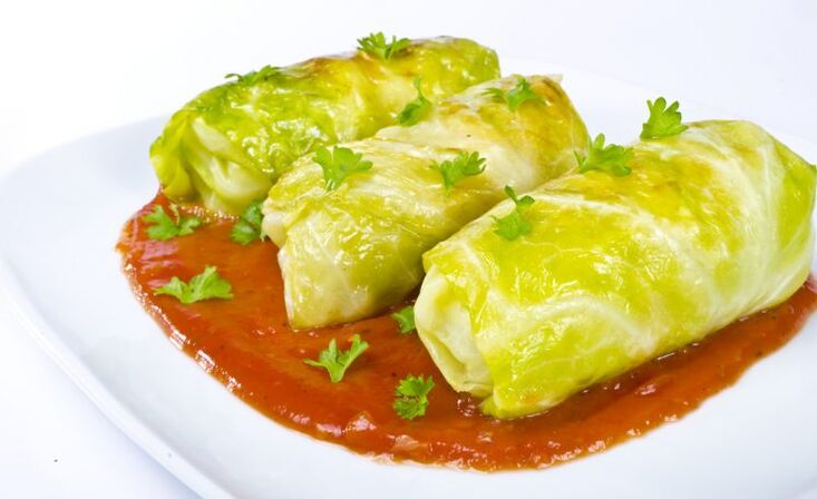 With gout, a healthy dish will be perch rolls with cottage cheese on Chinese cabbage